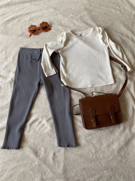 Zestaw dla dziewczynki 98/104 H&M Zara legginsy bluzka prążek