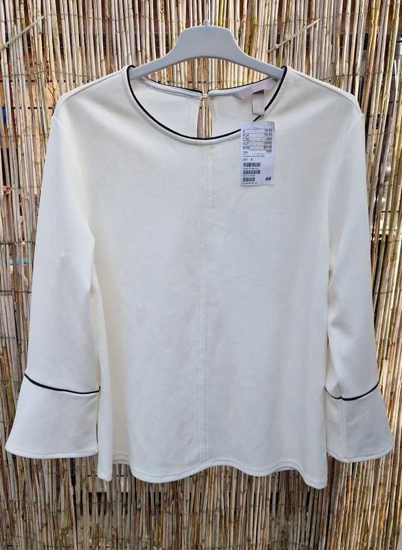 H&M bluzka biała ecru kremowa klasyczna elegancka modna Nowa 36/S