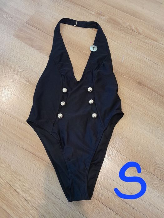 Czarny sexowny strój kąpielowy jednoczęściowy nowy odkryte plecy S 36