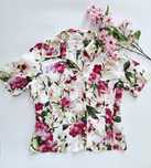 Koszula z krótkim rękawem 38 M w kwiaty len linen floral blouse romant
