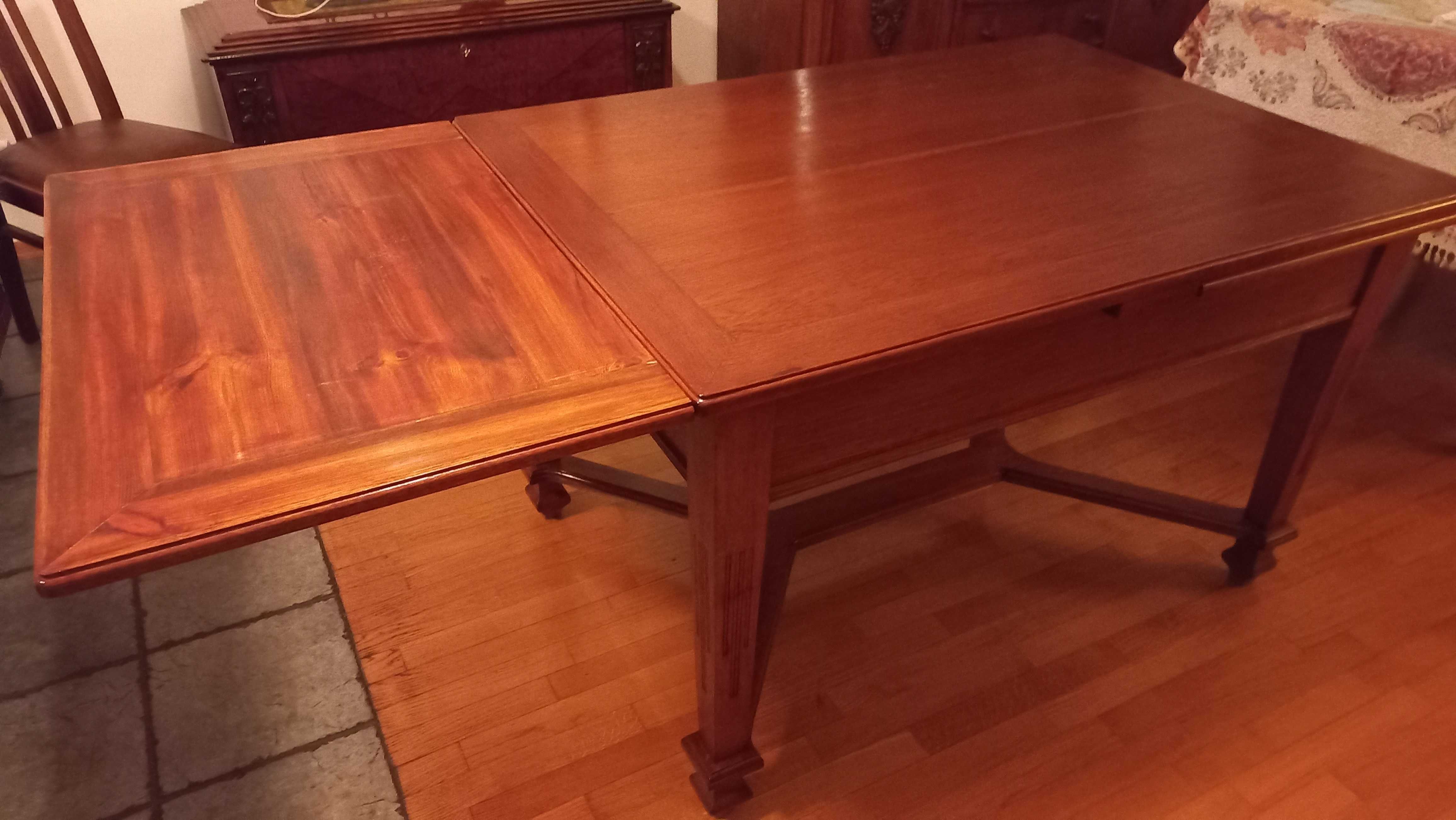 Ładny duży jasny stół drewniany rozkładany 125 x 90cm + 2 x 55cm Antyk