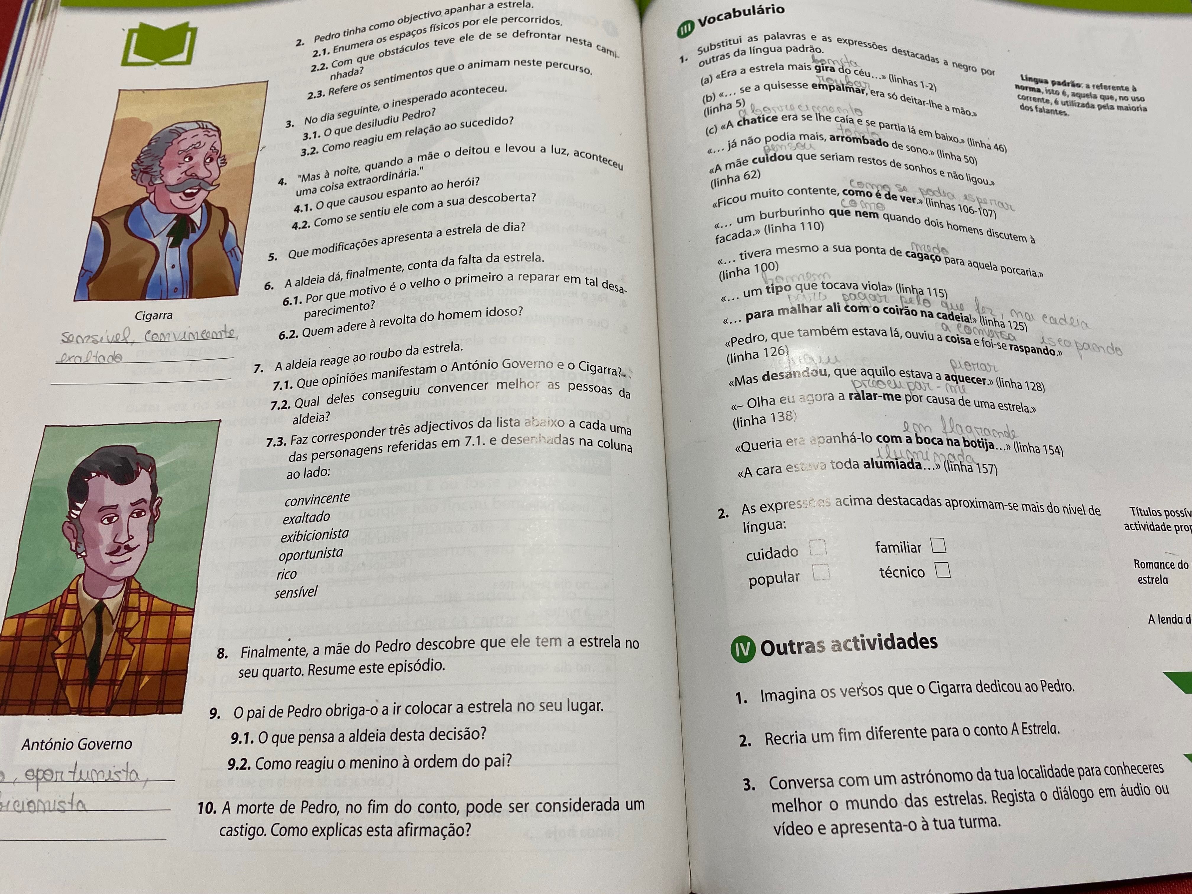 Manual e Caderno de atividades de Português do 7.º ano