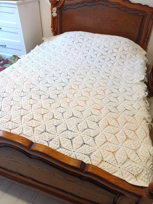 Colcha de crochet vintage, feita à mão cerca 1950