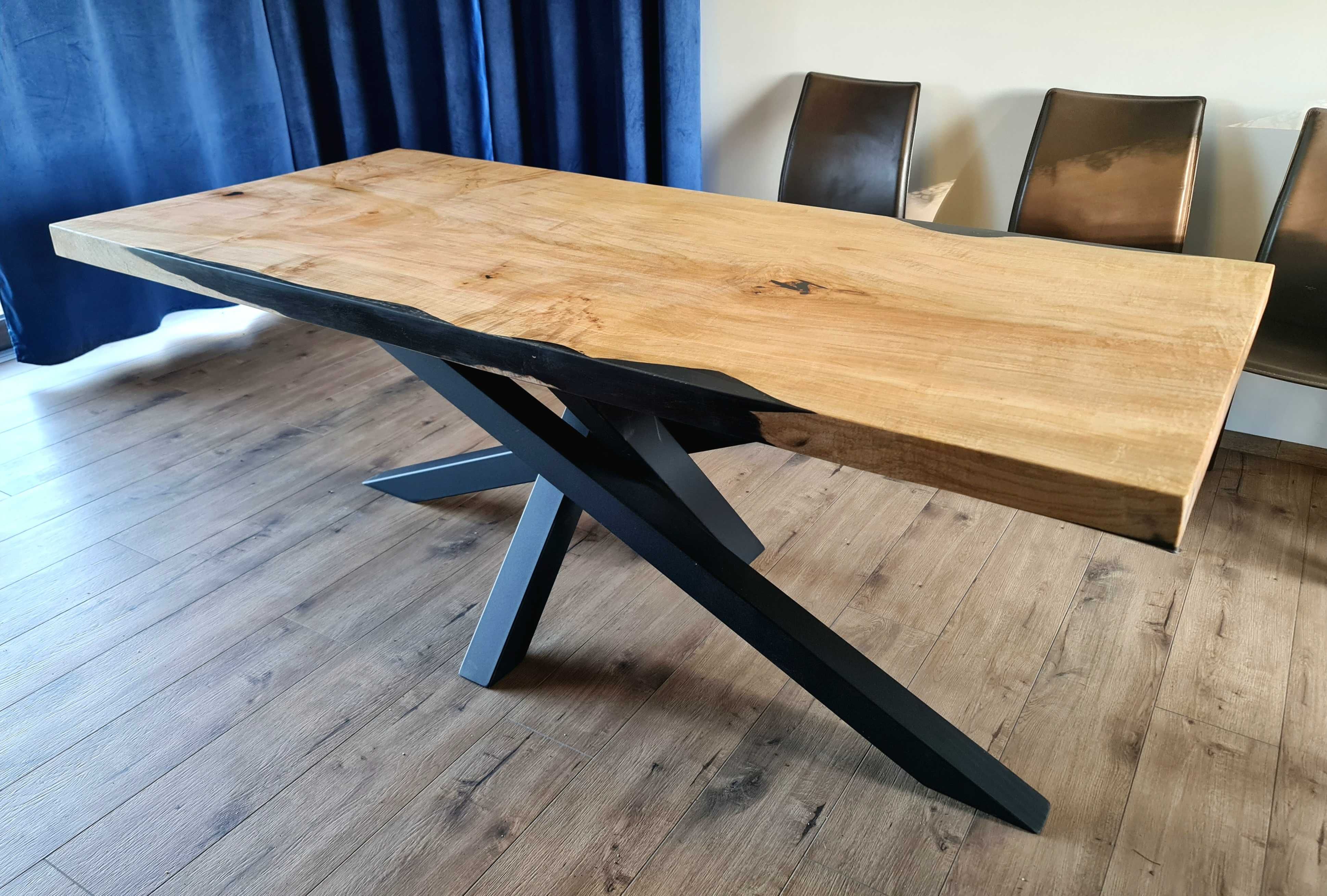 Stół dębowy z jesionu klonu nowoczesny monolit blat drewniany loft