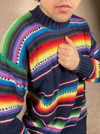 Sweter męski w paski Tommy Hilfiger retro vintage XL rainbow tęcza