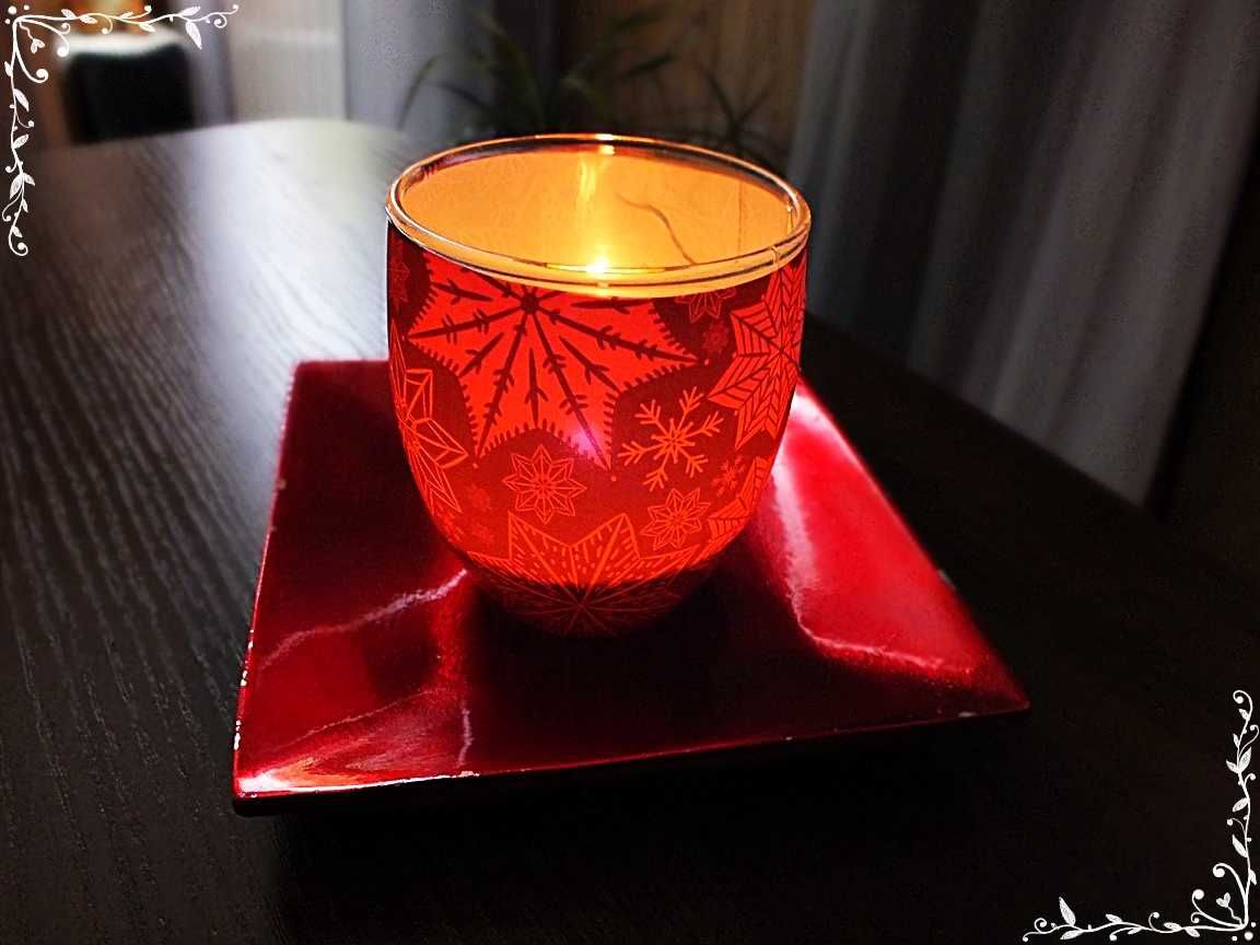 Czerwony świecznik przepiękny szkło i ceramika komplet na Walentynki