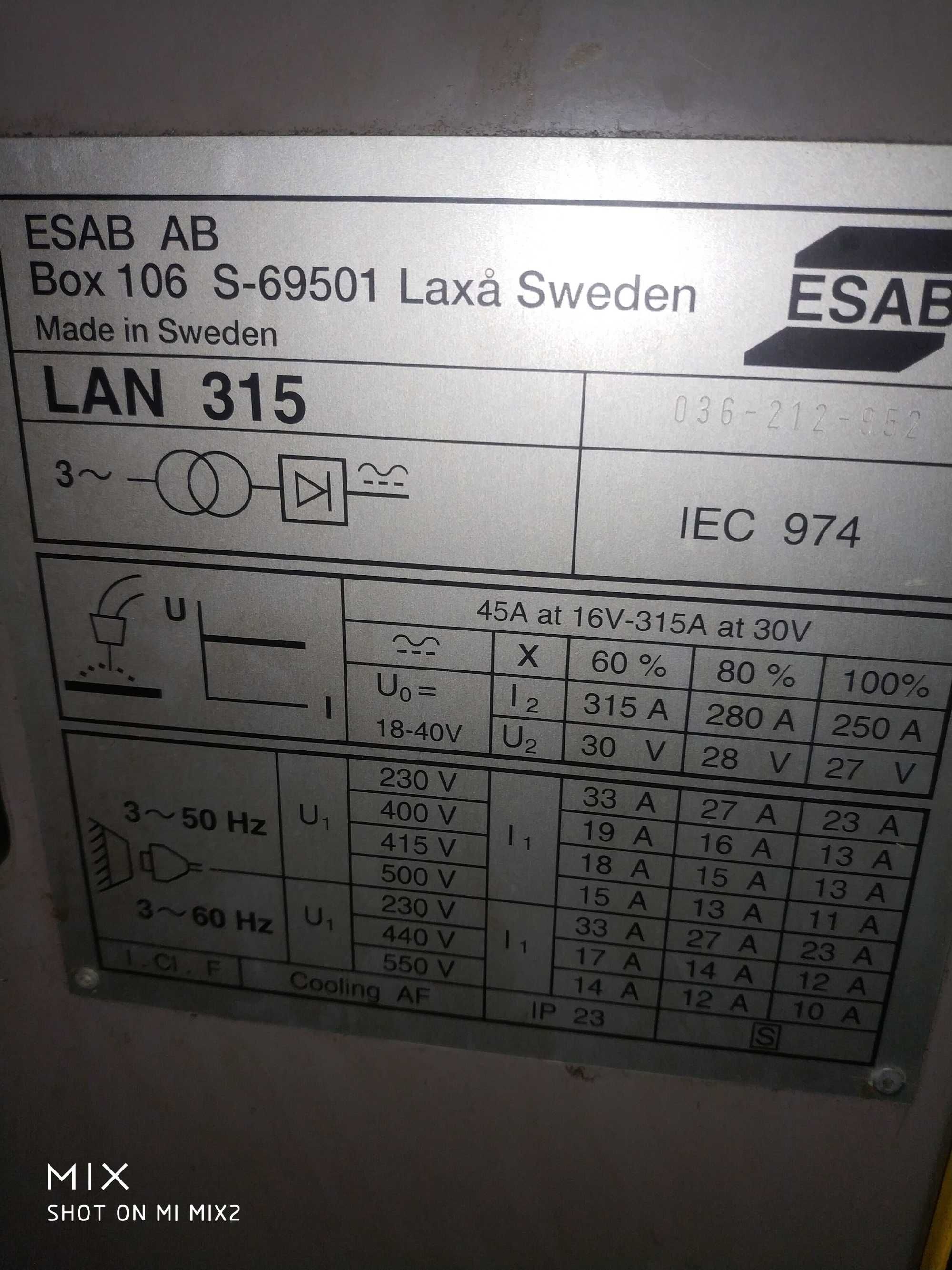 Spawarka esab lan 315 z podajnikiem automat migo mat