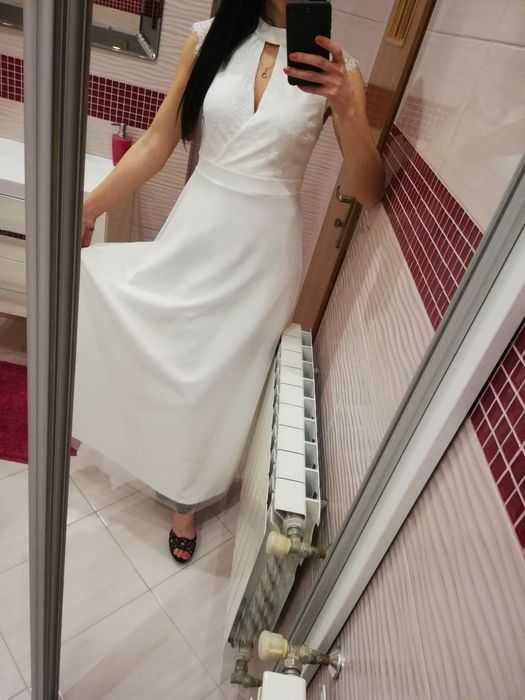 Nowa sukienka suknia maxi długa koronka koronkowa tiul 36 s ślub wesel