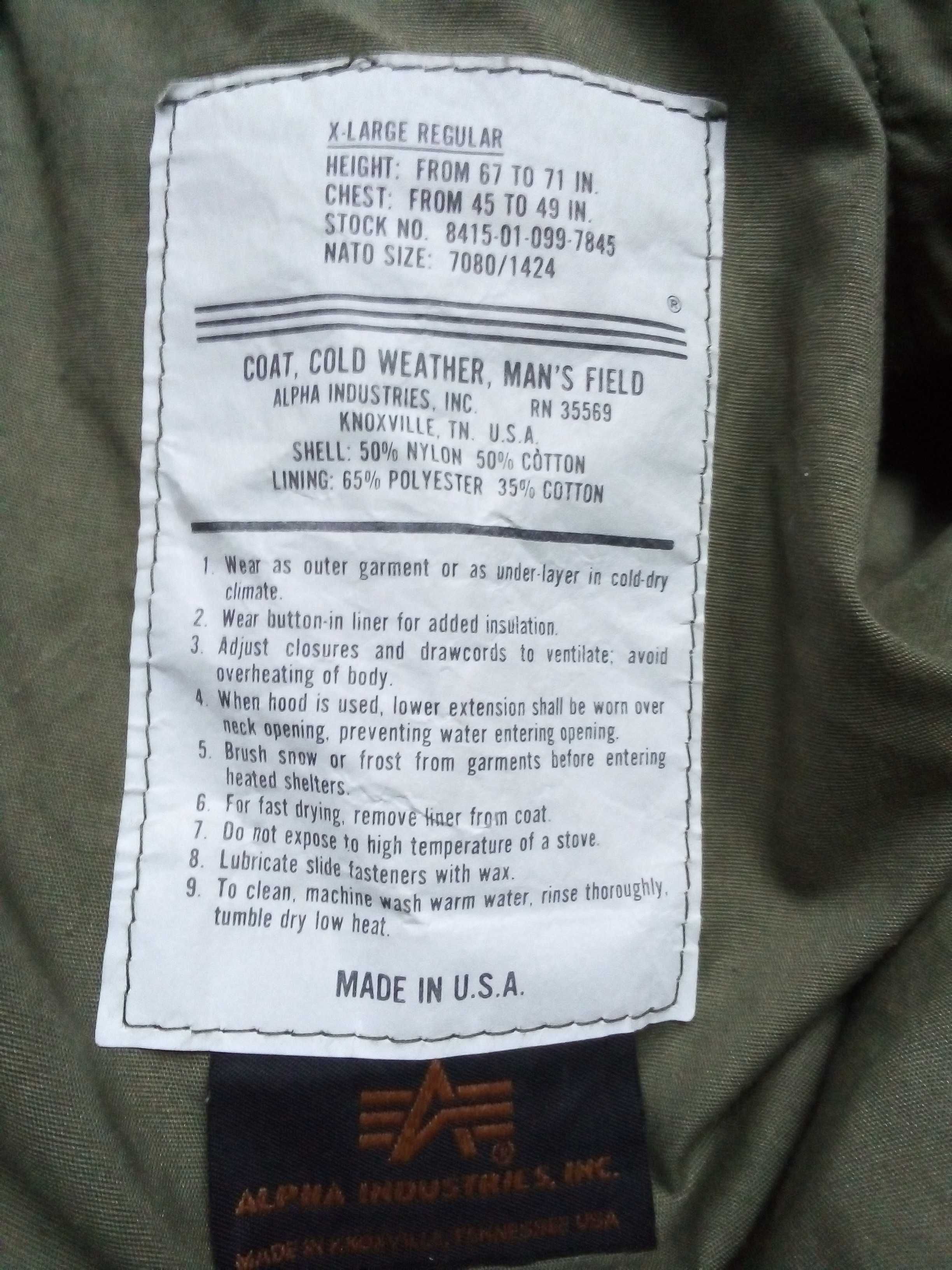 Alpha industries M65 made in USA