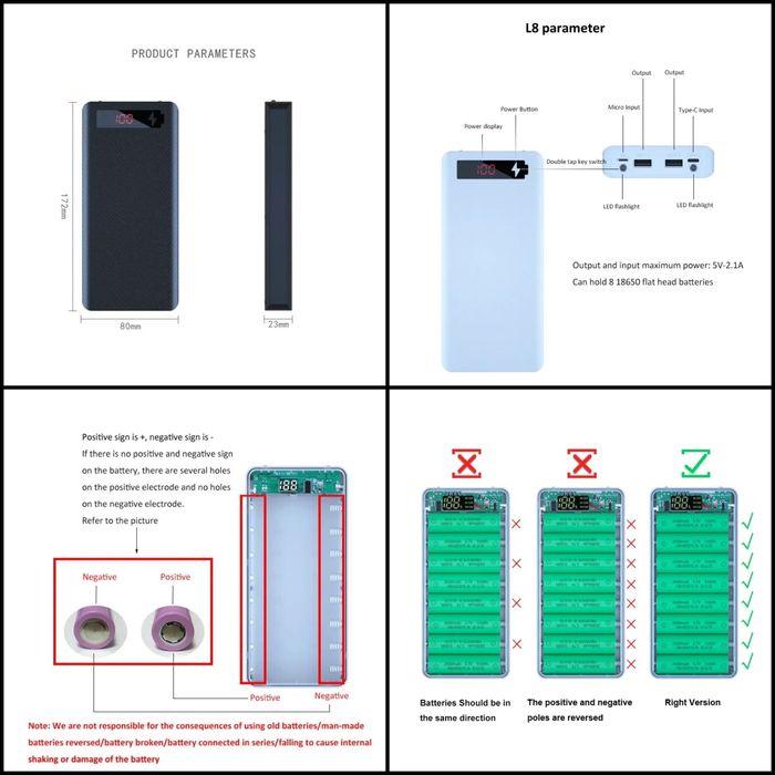 Powerbank para 8 baterias de lítio 18650