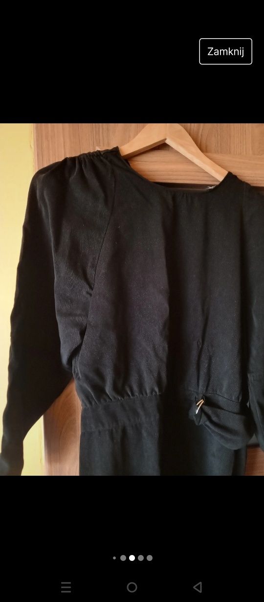 Zara S 36 elegancka sukienka koktajlowa mała czarna biurowa bufki