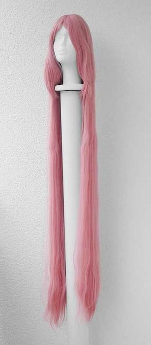 Długa 150cm peruka prosta różowa z grzywką cosplay wig różowy długi