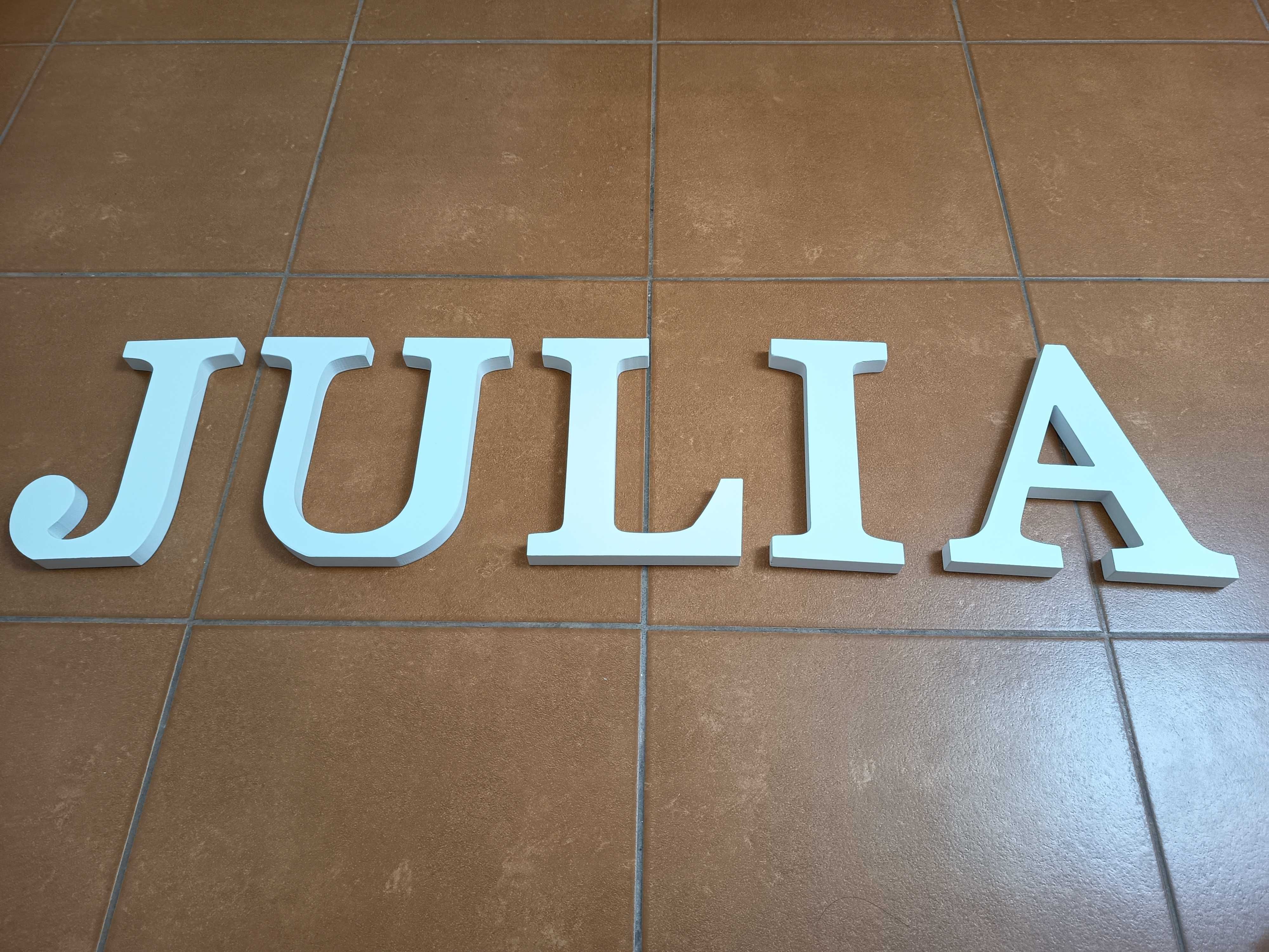 Litery drewniane białe 20 cm dekoracja 3D JULIA