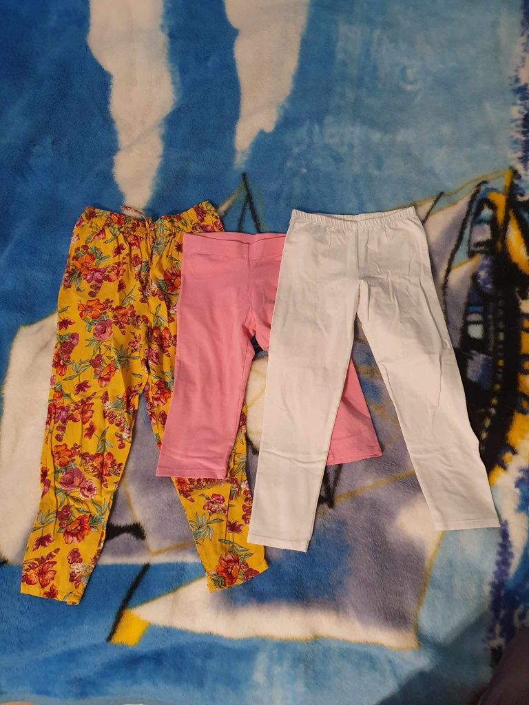 3x legginsy dziewczęce roz.140 - długie+3/4+materiałowe