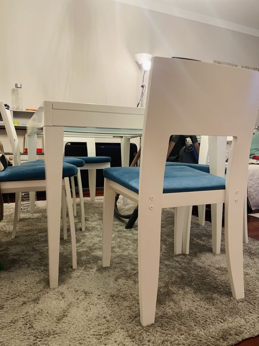 Mesa de jantar em vidro extensivel + 6 cadeiras