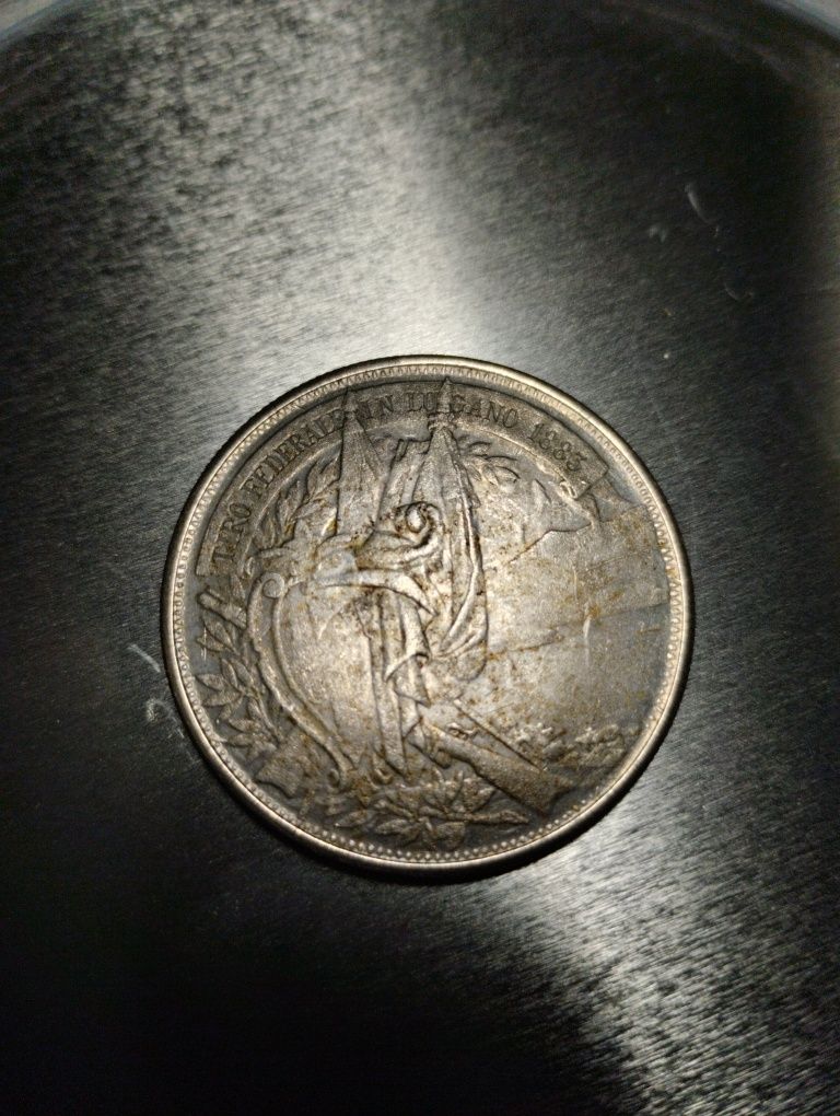 5 франков швейцария 1883 серебро стрелковый фестиваль Лугано