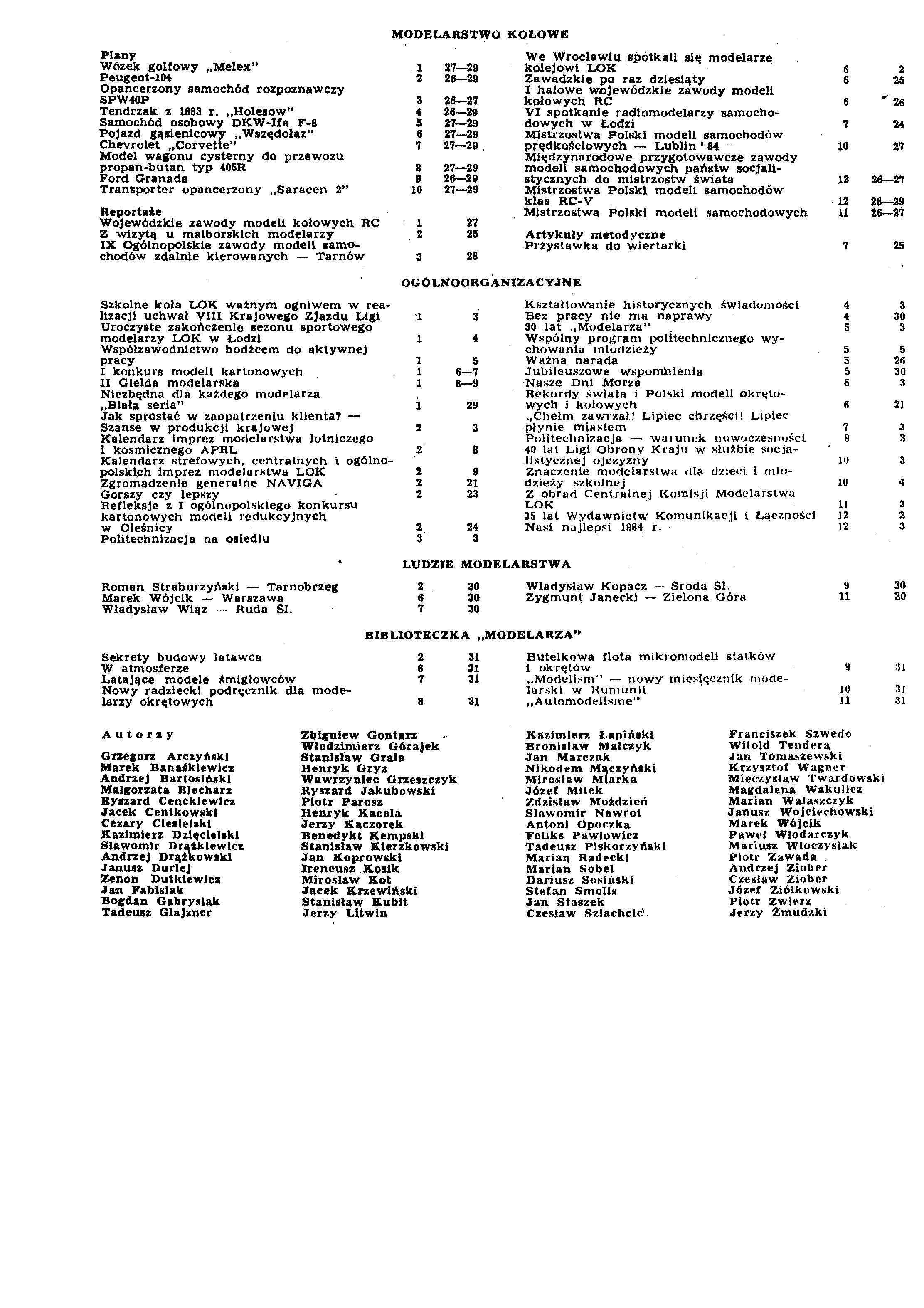 MODELARZ 1984.12 + spis treści rocznika