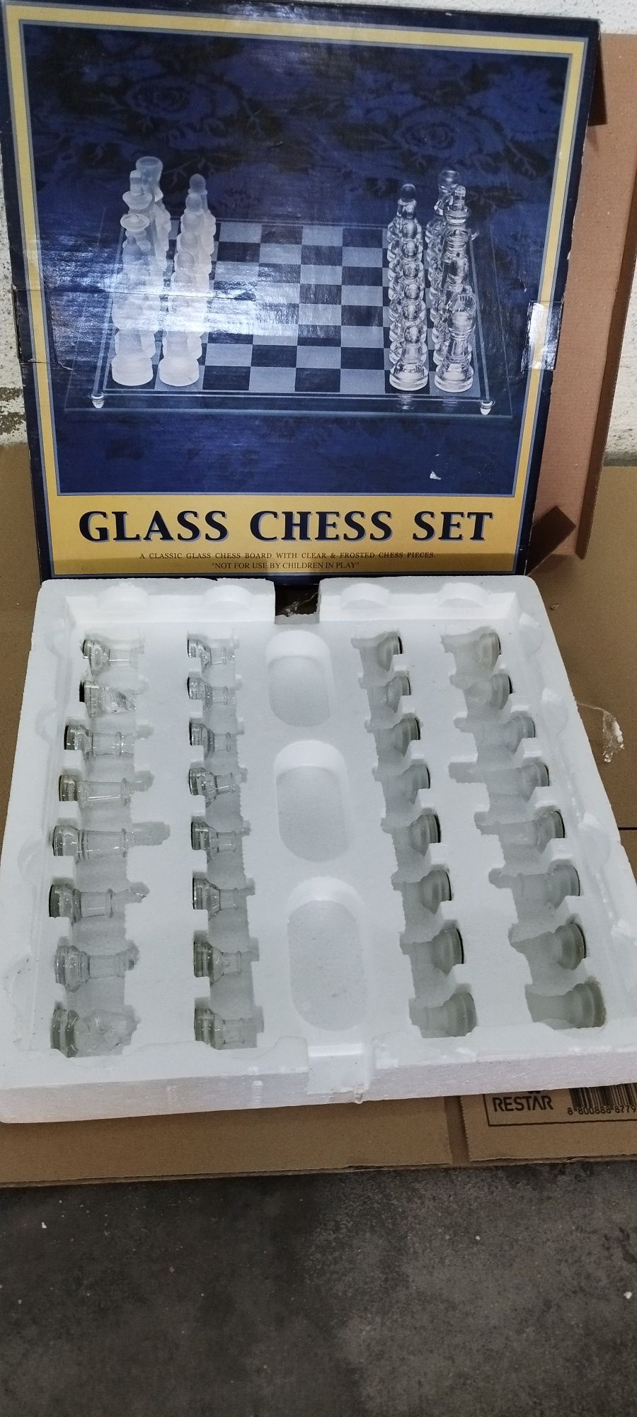 Jogo de xadrez/damas em vidro