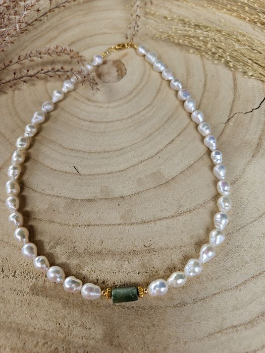 Naszyjnik Choker kamienie naturalne Perły Naturalne Szmaragd Hematyt