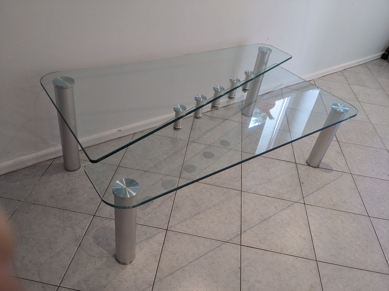 Ława szklana dwupoziomowa stolik elegancki do salonu