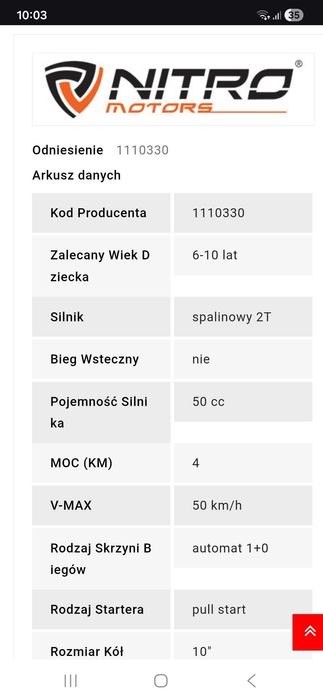 KARAKAL CROSS spalinowy 50 cc dla dziecka