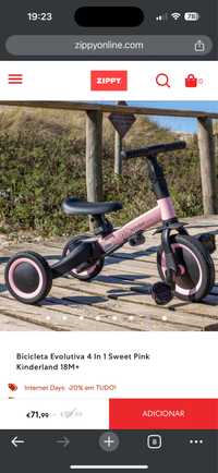 Bicicleta Evolutiva 4 em 1 - Sweet Pink Kinderland (18m até os 5anos)