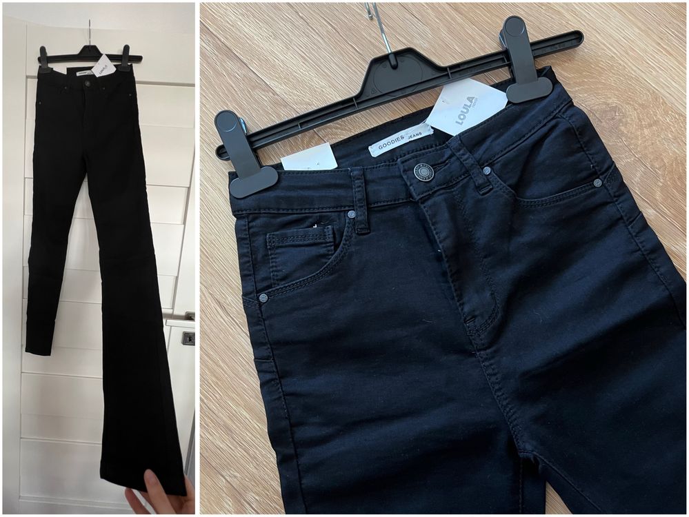 Nowe z metka spodnie jeansy obcisle rurki czarne xxs 32 skinny