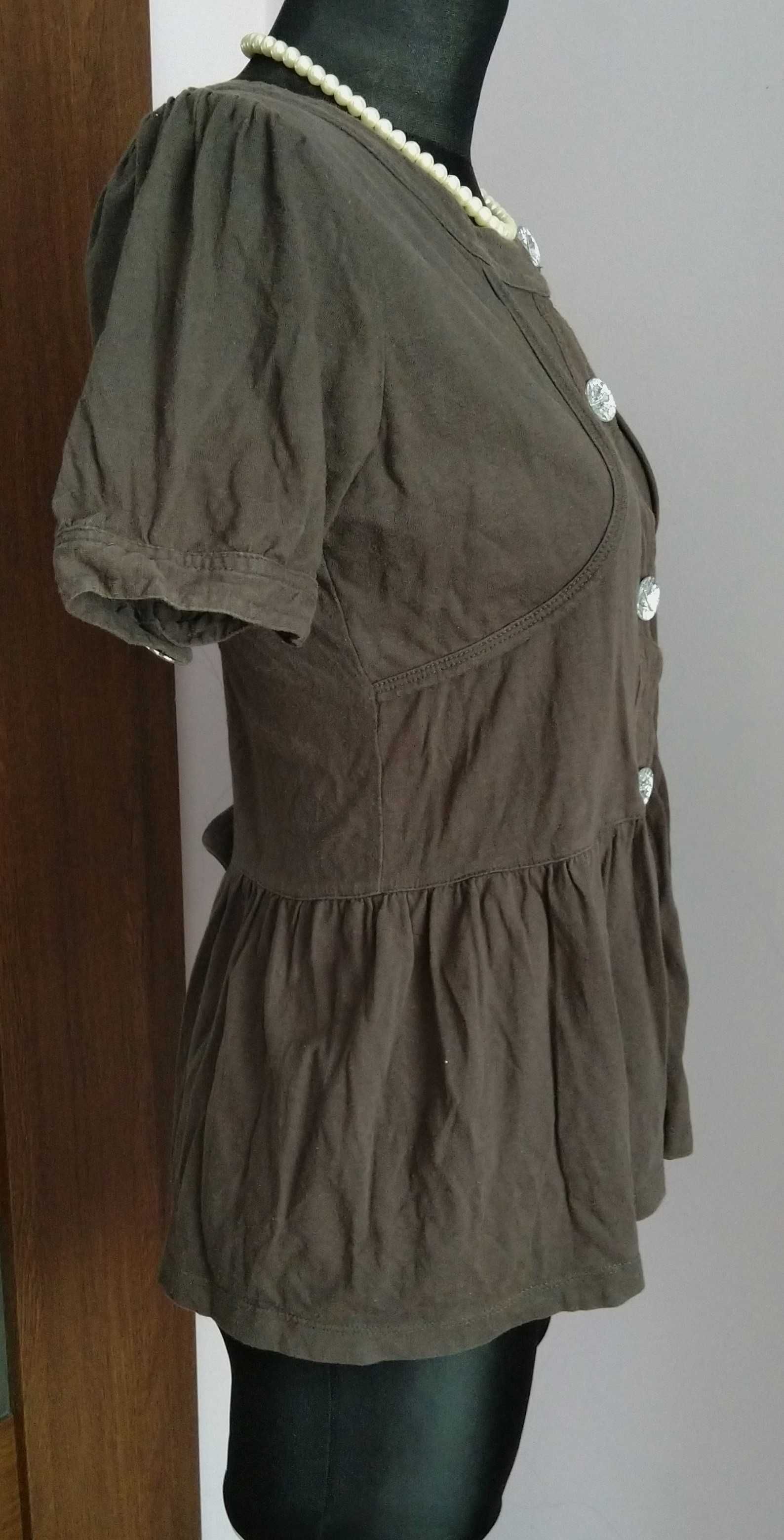 Brązowa bluzka baskinka 158 ozdobne guziki 100% bawełna retro vintage
