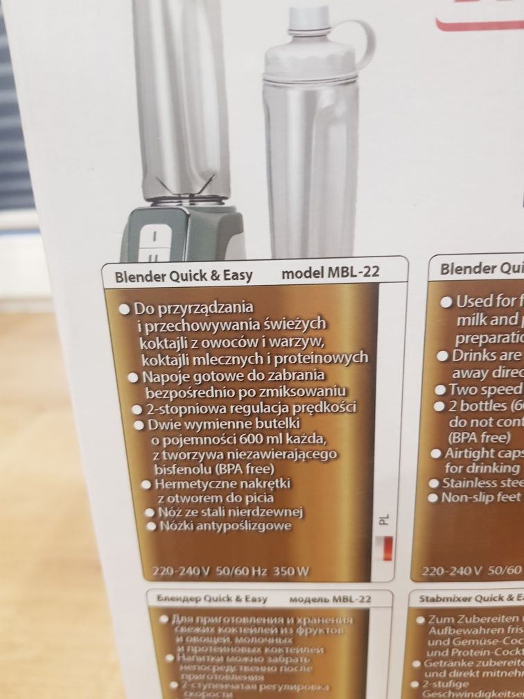 Blender kielichowy / Mixer model MPM MBL-22 0,6l 2 butelki