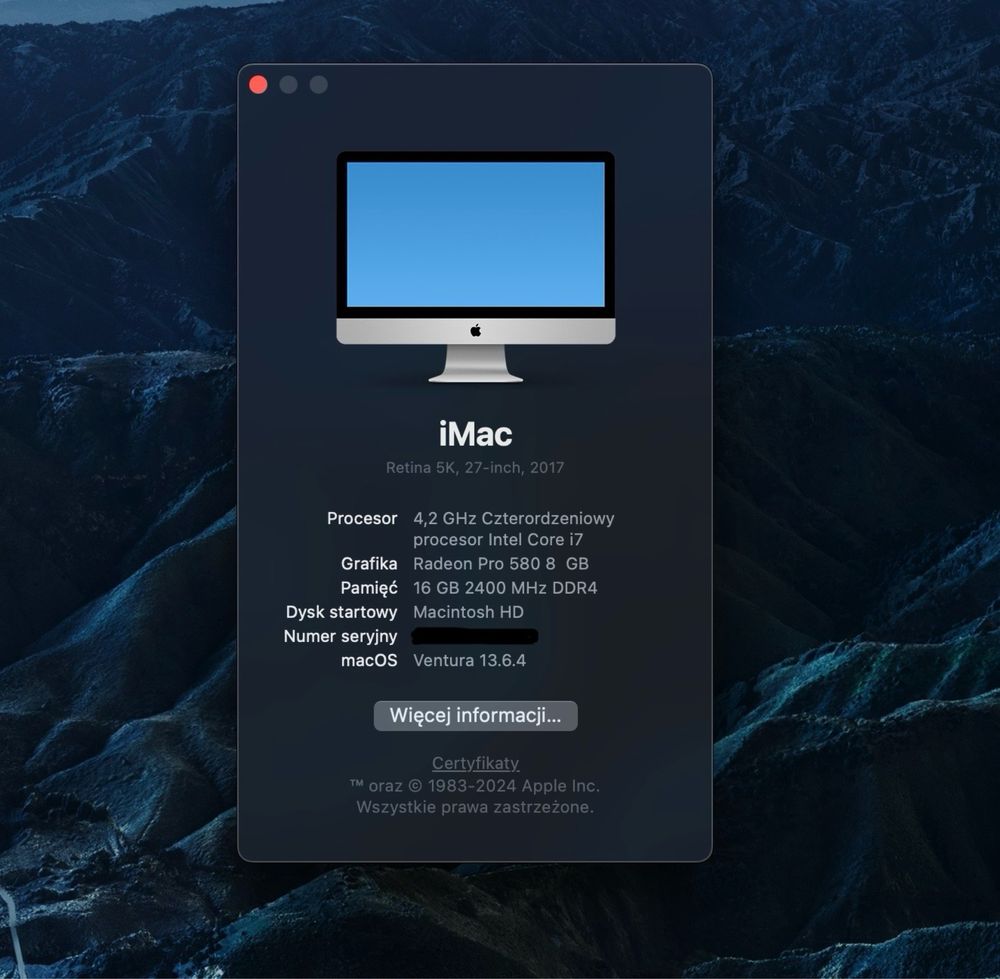 Apple iMac 27” 5k i7 4,2GHz / 16GB / Radeon Pro 580 8GB / SSD