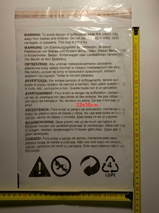 Worki torby z nadrukiem ostrzegawczym-22x30cm(4750szt)-Amazon, Allegro