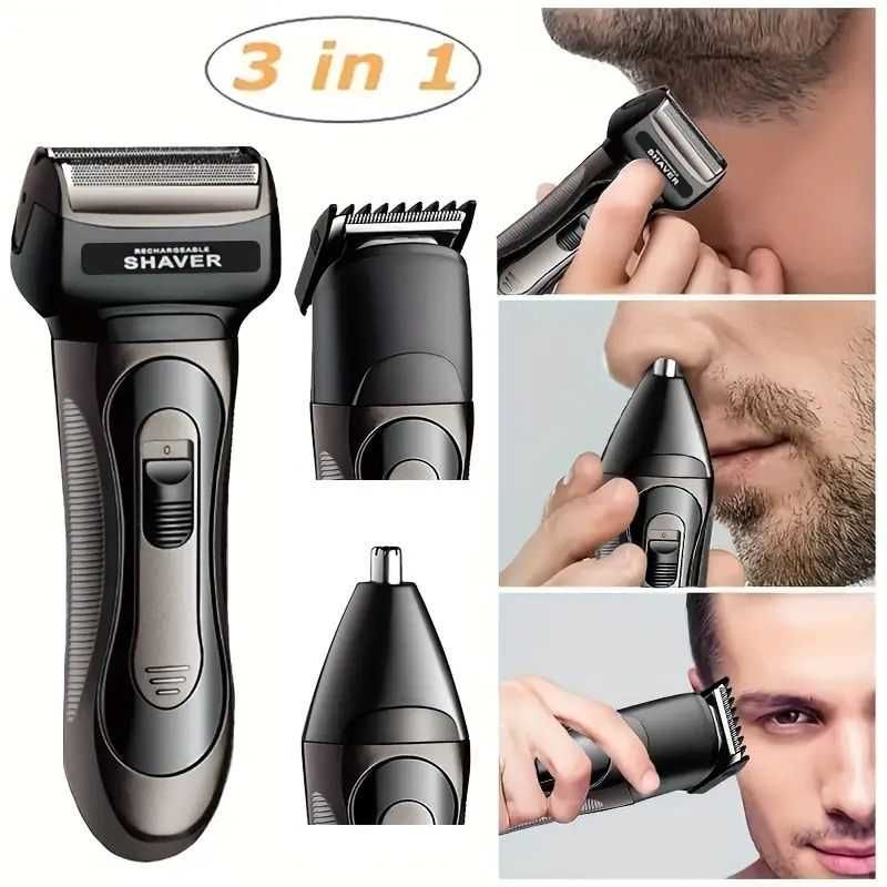 Kit barbeador multifuncional 3 em 1. Recarregável por USB. Novo.