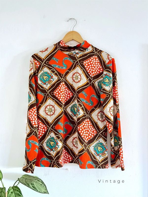 Camisola Vintage Tamanho Único Gola Tema Náutico