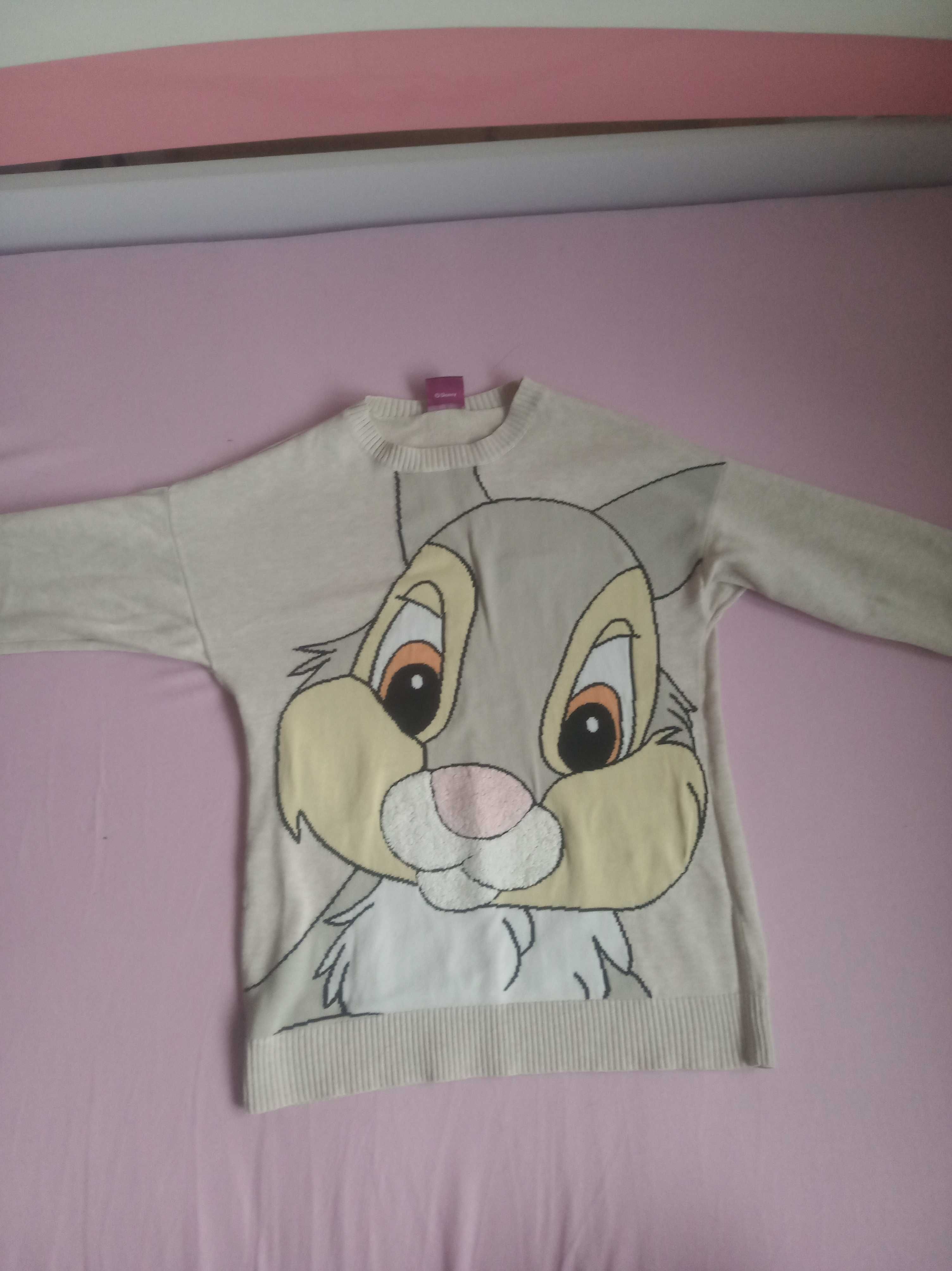 Beżowy sweter/sweterek Disney 9-10 lat, 134/140cm królik z,,Bambi"