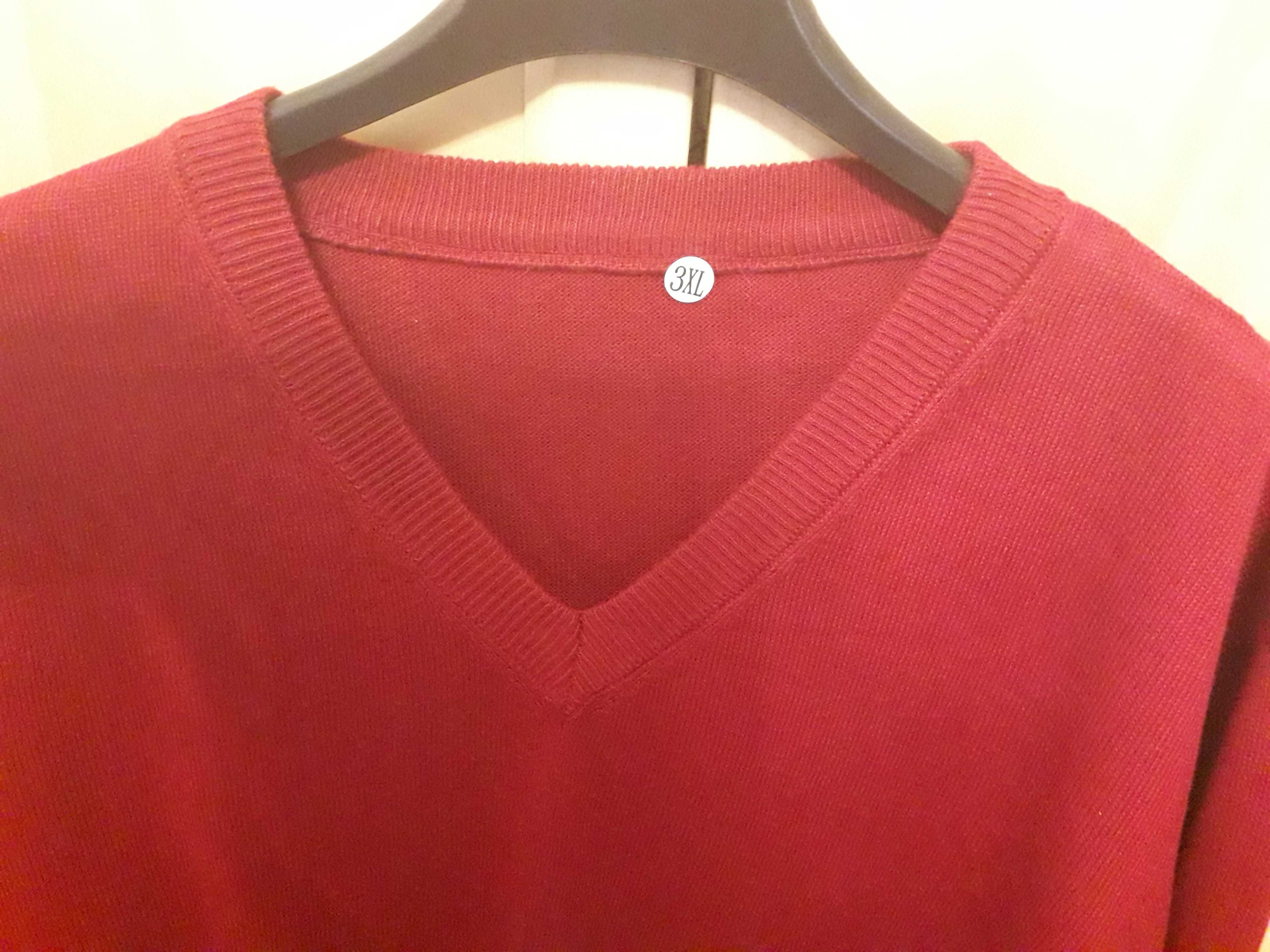 Sweter z kaszmiru, ciemno czerwony męski, 3XL, nowy