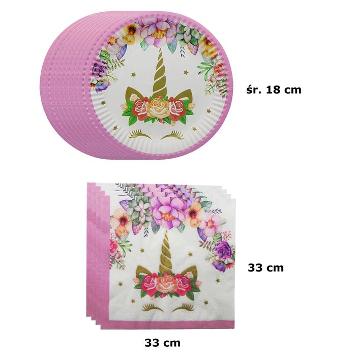 ZESTAW naczyń JEDNOROŻEC 2 Urodziny Kubki Talerze Serwety Słomki 81szt