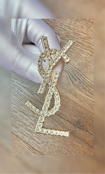 Broszka YSL złota z cyrkoniani