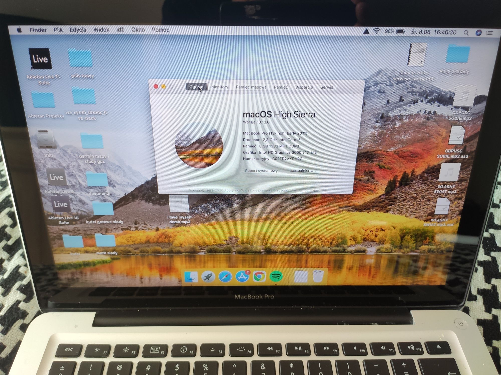 MacBook Pro 13, 2011 , I5, 8 , 500 GB SSD Samsung evo