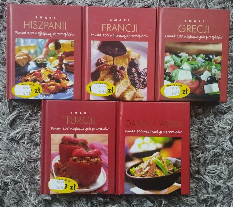 Zestaw 5 książek-Smak Hiszpanii,Francji, Grecji, Turcji i Dania z woka