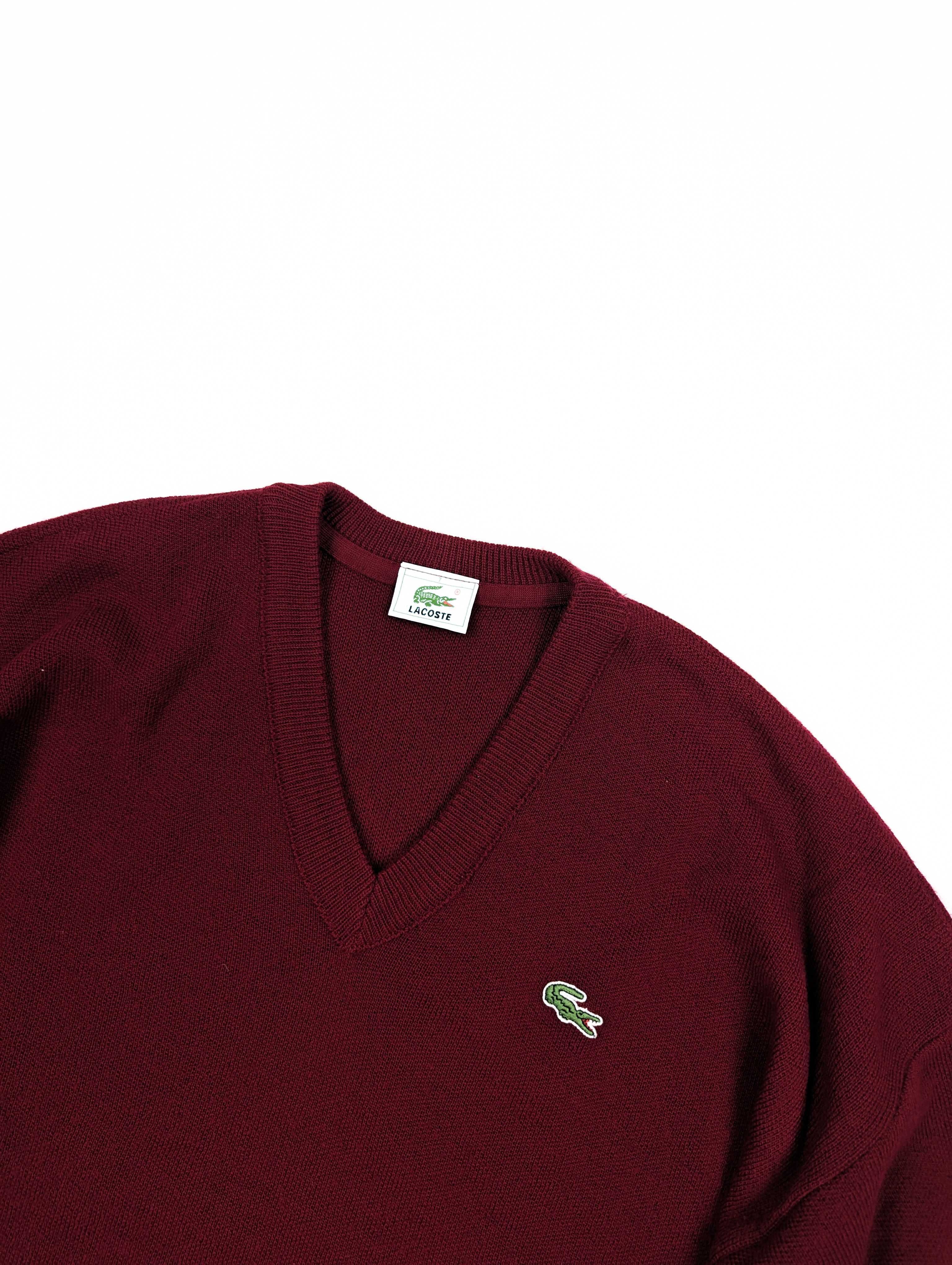 Lacoste czerwony bordowy sweter wełna XXL logo