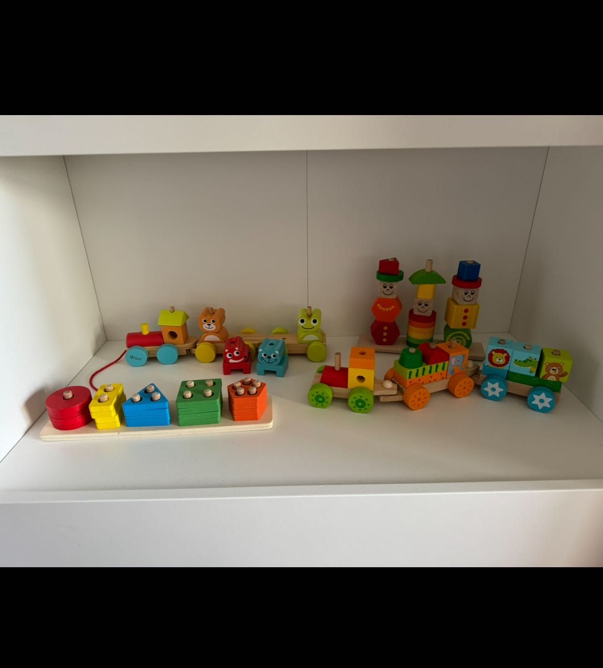 Zestaw drewnianych zabawek Montessori układanka pociąg Klocki