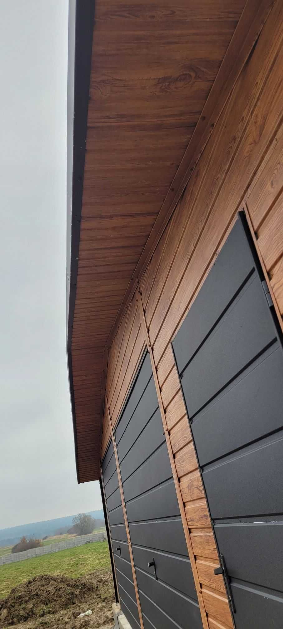 Garaż blaszany drewnopodobny 8x5m + wiata panelowa nowoczesne garaże
