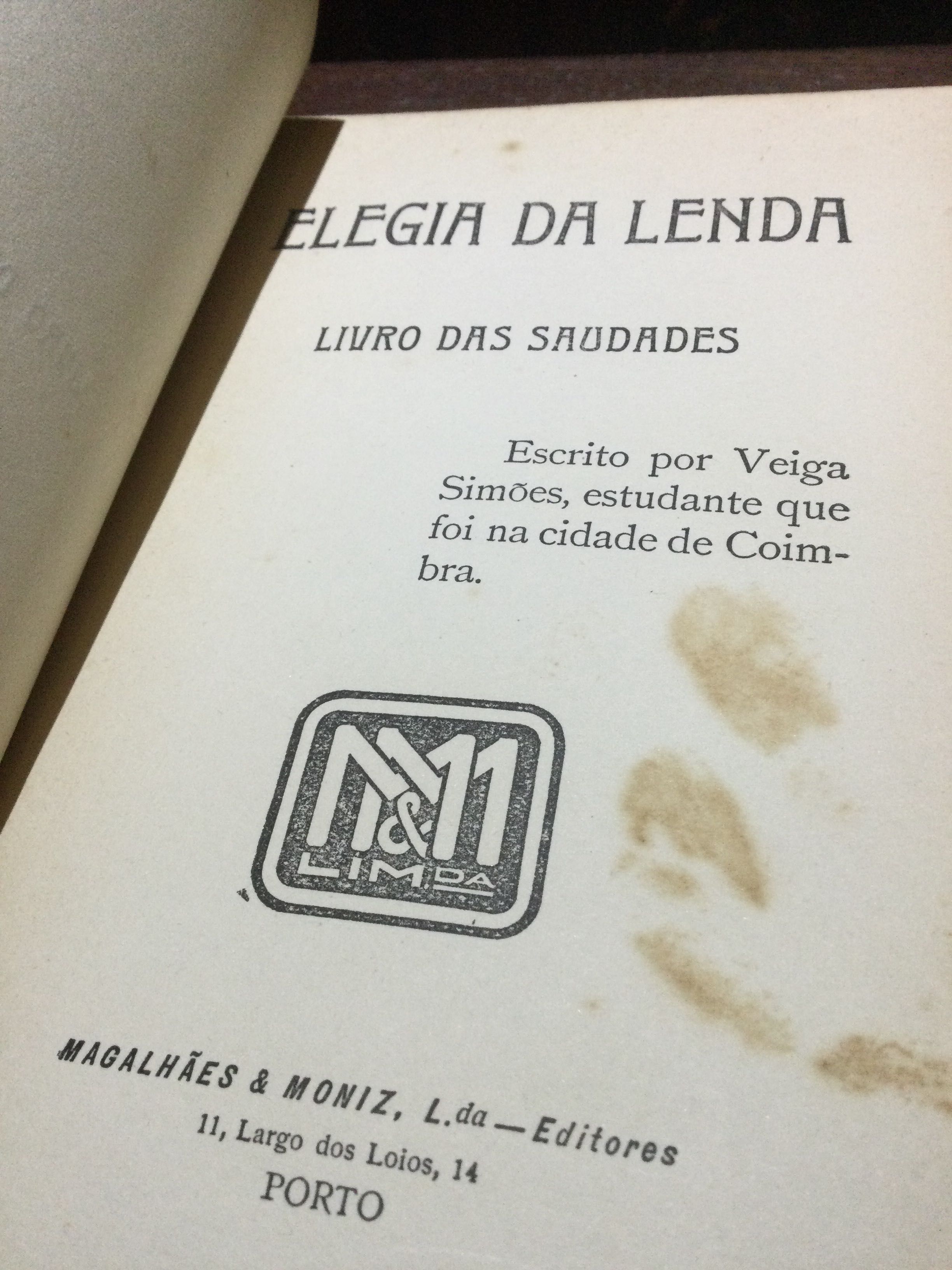 Elegia da Lenda Livro das Saudades Alberto da Veiga Simões 1 ediç 1912