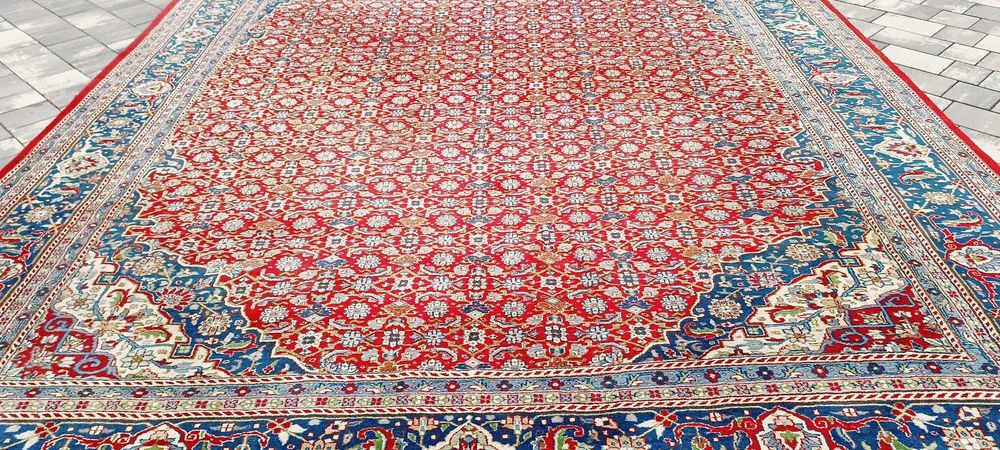 Herati dywan wełniany perski tkany ręcznie ogromny 410 x 310 cm Iran