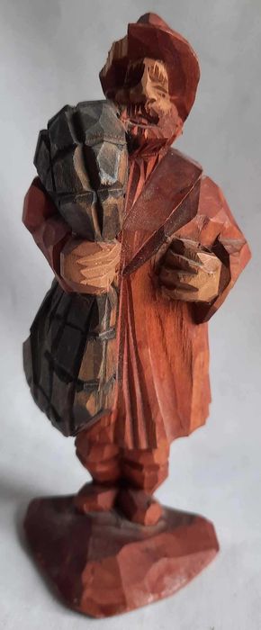 Rzeźba Ludowa Rybak z Siecią Cepelia Vintage Drewno