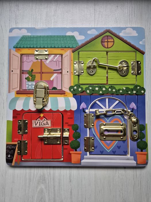 Viga Drewniana Tablica Manipulacyjna Zamek i Zatrzask Dom Montessori