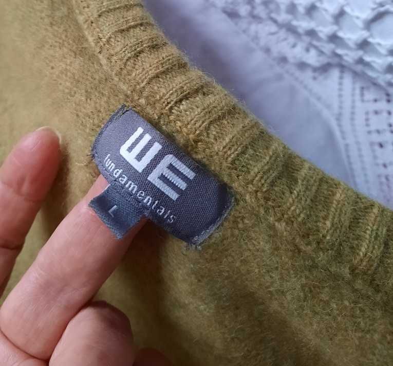 WE 70% Wełna jagnięca 20% Angora ciepły wełniany zielony sweter L M