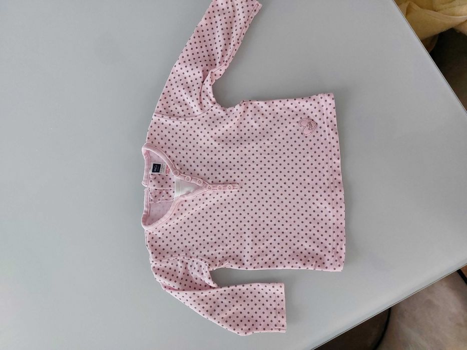 Bluzeczka na dlugi rękaw różowa w groszki 9-12 miesiecy 80cm M&Co baby