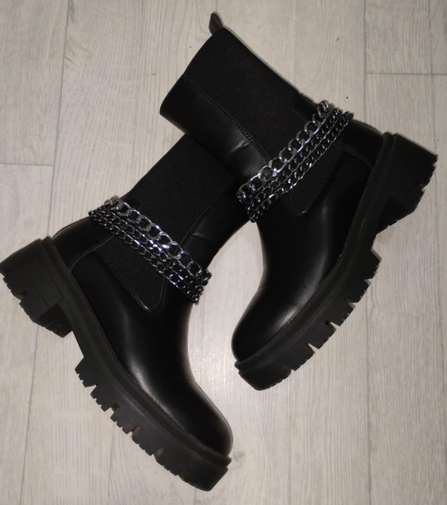 Buty botki workery Czarne łańcuchy rock rozmiar 40