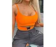 Nowa Crop Top bluzka neon jaskrawa pomarańczowa rozmiar L